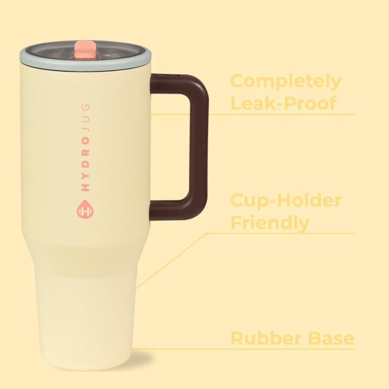 HydroJug Traveler - Modern 40 oz Tumbler with Handle & Simple Flip Straw - Car Cup Holder Friendly, Leak Resistant Water Bottle-Reusable Insulated Stainless Steel & Rubber Base - Gifts for Women & Men