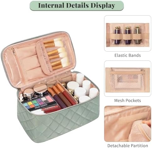 OCHEAL Makeup Bag, Portable Cosmetic Bag, Large Capacity Travel Makeup Case Organizer, Black Makeup Bags For Women Toiletry Bag for Girls Traveling With Handle and Divider