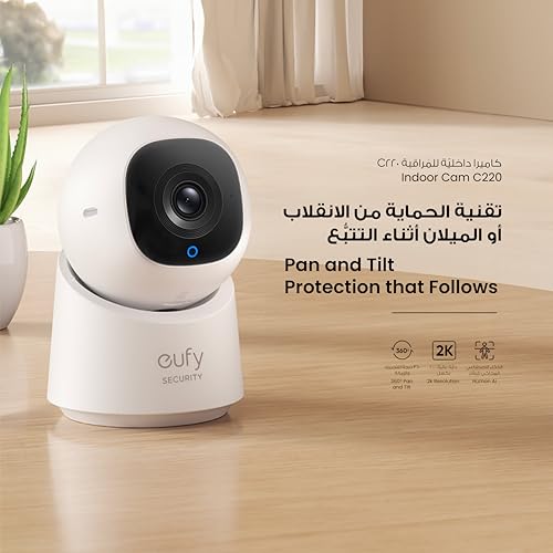 eufy Security Indoor Cam C220, 2K Resolution Security Camera with 360° PTZ, Plug-in Security Indoor Camera with 2.4G Wi-Fi, Human/Motion AI, Night Vision, AI Tracking, HomeBase S380 Compatible