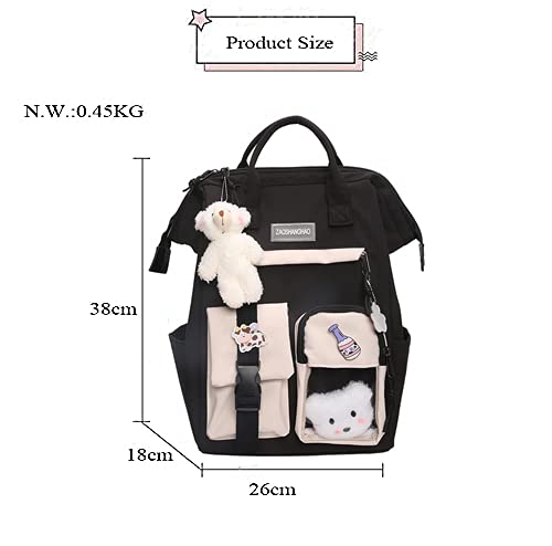 zyxddd Kawaii Backpack with Kawaii Pin and Accessories Cute Kawaii Backpack for School Bag Kawaii Girl Backpack Cute (Black)