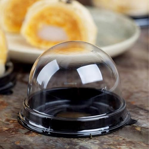 100 Pcs Transparent Round Cake Boxes Plastic Dome Bakery Container for Mooncake Cheese (Black Tray)