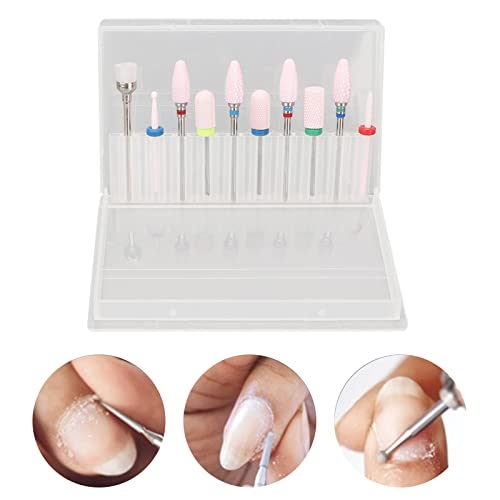 Sorandy 10pcs Nail Grinder, Carbide Cuticle Remover Bits for Manicure Pedicure, Nail Drill Bits Set with Storage Box for Shaping, Smoothing, Polishing and Buffing