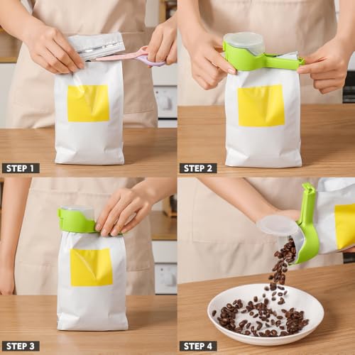 Yvey Food Clip Set with Pour Spout, 4PCS Seal and Pour Bag Clip with Spout for Food Snacks (Round)