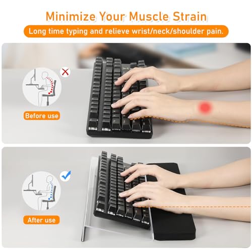 KASTWAVE Keyboard Stand and Wrist Pad, Computer Keyboard Stand with Keyboard Wrist Rest, Ergonomic Office Desk Accessories with Silicone Anti-Slip Case for Computer Home Office Game Gifts (Acrylic)