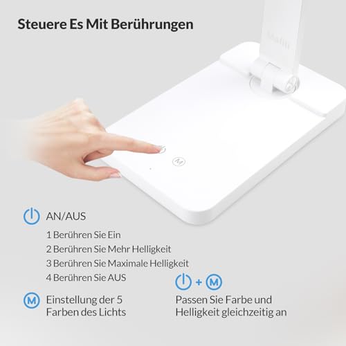 mafiti LED Desk Lamp, Aluminum Daylight Lamp Touch Control,Eye-Caring Dimmable Foldable Table Lamp for Back to School,Office,Bedroom,Working,Reading,Gift (white)