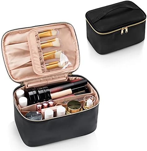 OCHEAL Makeup Bag, Portable Cosmetic Bag, Large Capacity Travel Makeup Case Organizer, Black Makeup Bags For Women Toiletry Bag for Girls Traveling With Handle and Divider