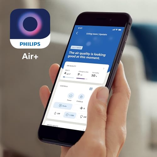 Philips Air Purifier Series 3000i - For XL Rooms 135m², 5 Speed Settings, Sleep Mode, Air Quality Display, Connected with Air+ App, White/Silver - AC3036/90