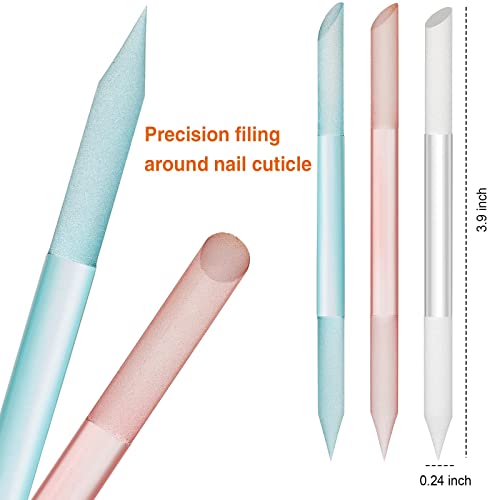SYOSI 3Pcs Glass Nail Files, Dual-ended Nail File Cuticle Remover Pedicure Tools for Nails and Cuticles Care Nail Tools (Pink, Blue, Transparent)