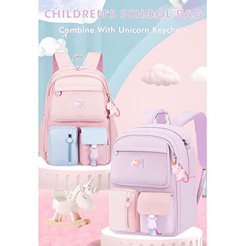 Kids Backpack Little Girls Cute Personalized Book Bags for Elementary School Lightweight Resistant Big Travel Daypack with Free Unicorn Keychain