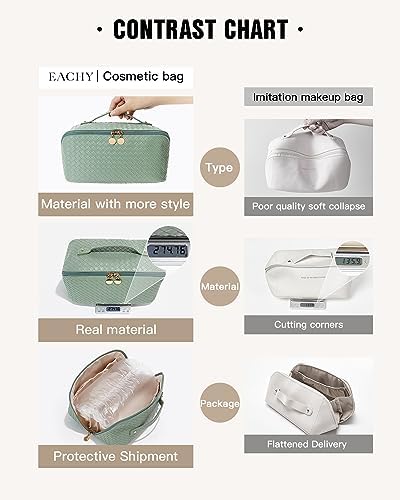 EACHY Travel Makeup Bag,Large Capacity Cosmetic Bags for Women,Waterproof Portable Pouch Open Flat Toiletry Bag Make up Organizer with Divider and Handle