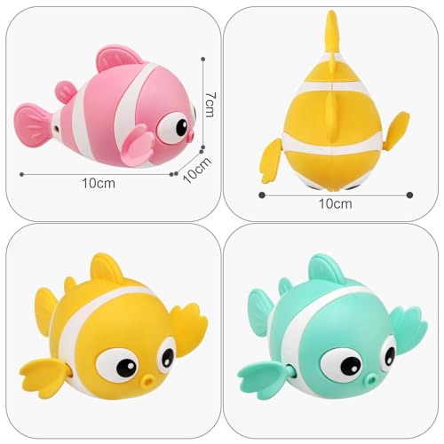TERRIFI Baby Bath Toys, Wind-Up Paddling Pool Toys for 1-3 Year Olds, Floating Swimming Clownfish, Clockwork Water Toys Game for Kids, Toddler Girls and Boys, Bath Time Shower Gifts