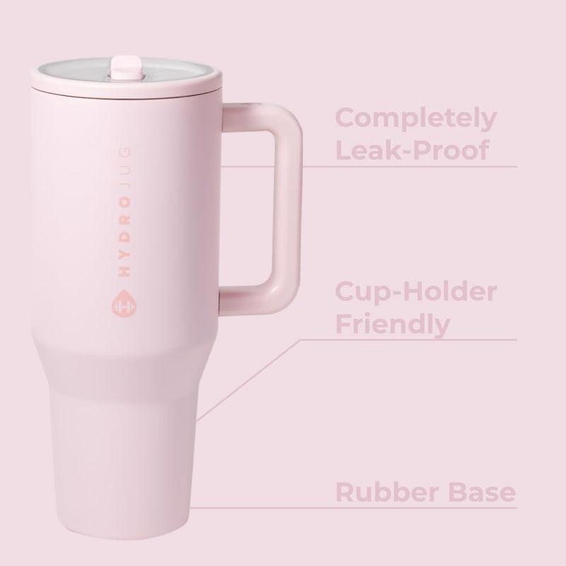 HydroJug Traveler - Modern 40 oz Tumbler with Handle & Simple Flip Straw - Car Cup Holder Friendly, Leak Resistant Water Bottle-Reusable Insulated Stainless Steel & Rubber Base - Gifts for Women & Men