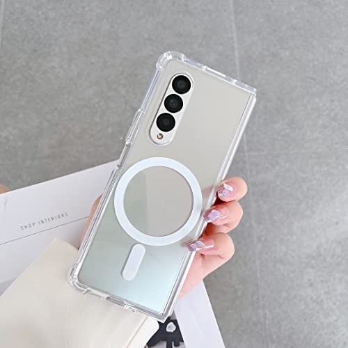 Magnetic Clear Case for Samsung Galaxy Z Fold 4 5g, Compatible with Card Wallet and Wireless Charger, Transparent Shockproof and Drop-Proof Hard PC Phone Cover
