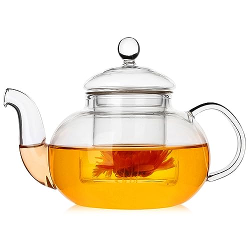 Beauenty 600ML Borosilicate Glass Teapot with Removable Loose Tea Infuser,Tea Pot with Dustproof Lid for Tea and Coffee Maker (600ML)