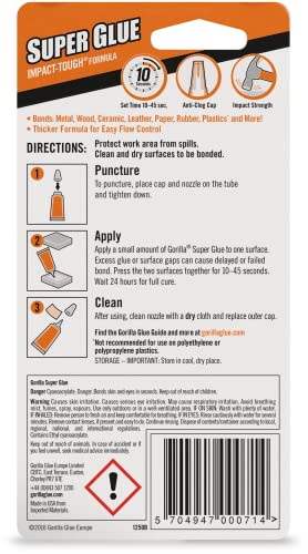 Gorilla Super Glue, Clear , 3g tube 2 pack ,7800101
