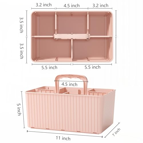 KASTWAVE Plastic Shower Caddy Organizer, Bathroom Caddy Basket with Handle, Portable Small Shower Caddy Dorm for Bath Shower Makeup Cleaning Desk Storage, Pink