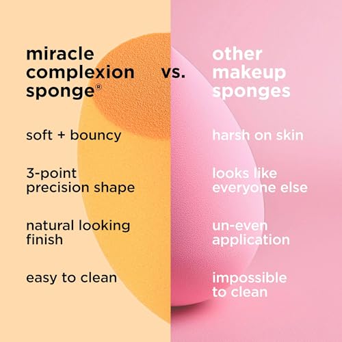 Real Techniques Miracle Complexion Sponge, 0.9375 ounce (Pack of 2), Latex-Free, Polyurethane Foam, Multi-Purpose, Round Bottom Makeup Sponges, Ideal for Blending