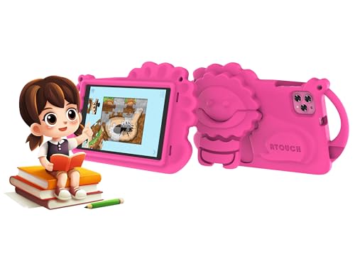 Atouch at your heart Kids Tablet, 8 inch Android 12 Tablet for Kids, Bluetooth, WiFi, Parental Control, Dual SIM, Dual Camera, Educational, Games, Toddler Tablet With EVA Case (Pink)