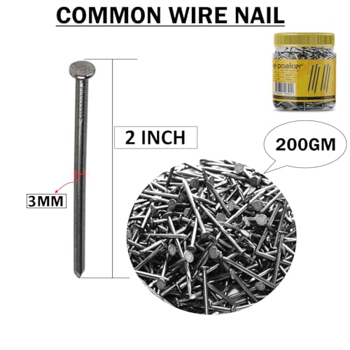 Poaker Common Wire Round Head Nails â€“ Essential Hardware For Carpentry, Electrical, Picture Hanging, Wall Mounting, And Woodworking (2 INCH (200 GRAM))