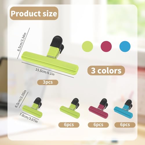 21 pcs Chip Bag Clips for Food Storage, 3 Large & 18 Medium Food Bag Clips, 3 Colours PP Heavy Duty Air Tight Seal Clips Sturdy Food Clips, Kitchen Storage Clips for Snacks Coffee Vegetables Fruit