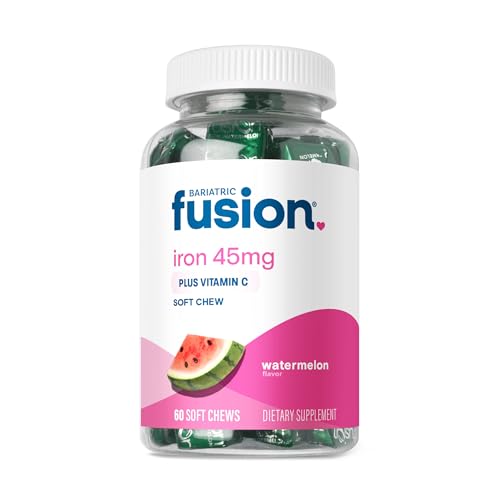 Bariatric Fusion Iron Soft Chew with Vitamin C | Watermelon Flavored | Iron Supplement Chewy Vitamin for Bariatric Patients Including Gastric Bypass and Sleeve Gastrectomy | 60 Count | 2 Month Supply