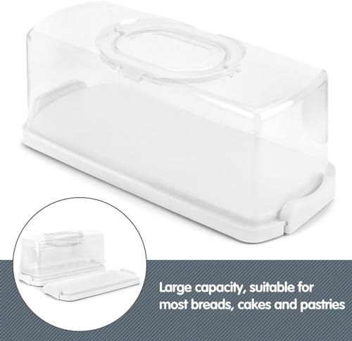 THE WHITE SHOP 2 pcs Plastic Rectangular Bread Box with Clear Lid, Loaf Cake Keeper, Portable Bread Keeper Storage Container