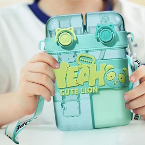 Water Bottle, 26oz Cute Water Bottle with Straw, Double Drinking Design, Leakproof, Multiple Locking, 3D-Cartoon Pattern, Portable Water Bootle for Travel, Picnic, Sport(Pink)