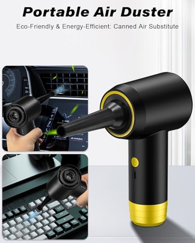 PINREK 6-in-1 Mini Car Vacuum Cleaner, Cordless Vacuum Cleaner Portable Air Duster Blower with Brushless Motor, 12000PA High Power Electric HandHeld Vacuum Cleaner for Car, Home, Sofa, Carpet, Bed
