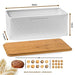 White Bread Box For Kitchen Countertop - Bread Box With Bamboo Wood Cutting Board Lid - Farmhouse White Bread Boxes - Metal Large Bread Box Modern Style To Extend Freshness - Bread Storage Container