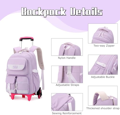FC22 Rolling Backpack for Girls Boys, Fashion Trolley School Bags Large Capacity Wheeled Kids' Luggage Bag,Trolley Bookbag for Elementary Student