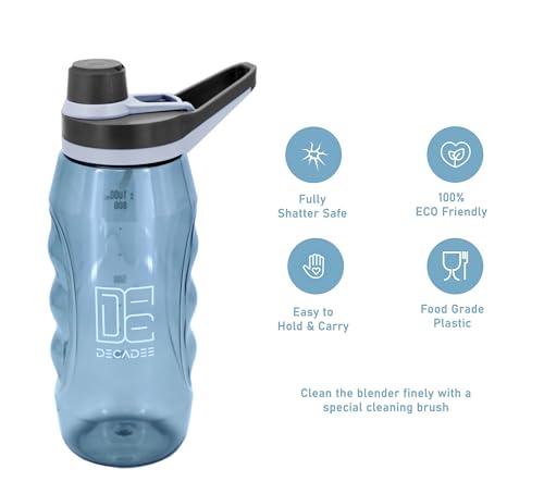 DECADEE 1000ml BPA-Free Water Bottle Leakproof, Quality Haul Non-Slip Sports Water Bottles with Brush for Kids Adults Home Gym Outdoor Travel (Black)