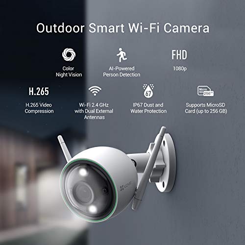 Ezviz C3N-Smart Ai Outdoor Security Camera Hd 1080P Full Color Night Vision 2.4G Ip66 Waterproof Surveillance System With Detection Activity Alert Deterrent Alarm
