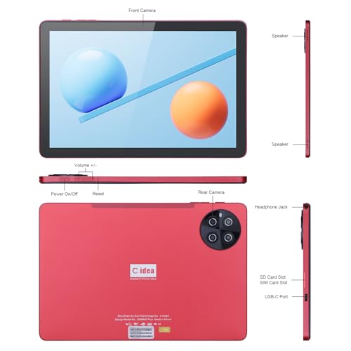 C idea 10.1 inch tablet,Android 13 Tablets,1280x800 IPS HD Touch Screen,8GB,WiFi, Bluetooth,GPS, Dual Camera, Long Lasting Battery Tablet,CM8800 Plus (Red)