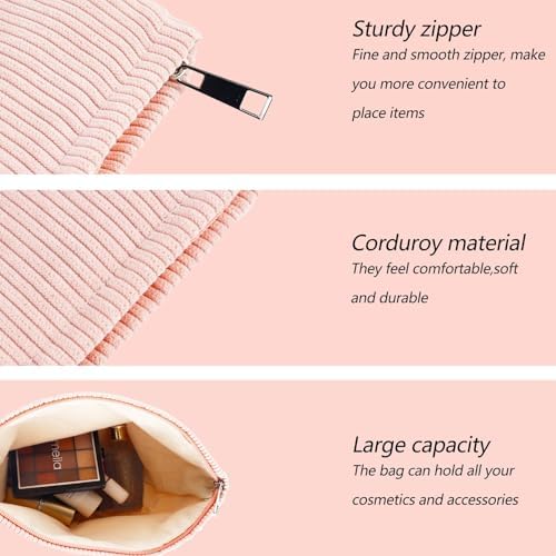 ZLFSRQ 3Pcs Checkered Makeup Bag for Women Large Cosmetic Bag Set Travel Toiletry Bag Makeup Pouch Bag for Purse Pink Zipper Storage Bag Organizer Cute Small Aesthetic Girls Car Essentials Bag