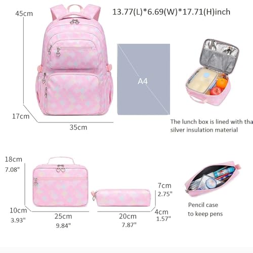 School Bags For Girls, Pencil Case For Girls With Lunch Bag Set Of 3 Girls' Fashion Gift (Purple)
