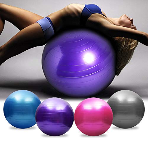 Explopur Exercise Ball Anti Burst(Multiple Sizes) For Fitness - Stability, Balance & Yoga - Workout Guide & Pilates Barre Physical Fitness Exercise Ball-Pink