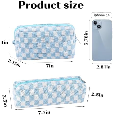 ZLFSRQ 3Pcs Checkered Makeup Bag for Women Large Cosmetic Bag Set Travel Toiletry Bag Makeup Pouch Bag for Purse Pink Zipper Storage Bag Organizer Cute Small Aesthetic Girls Car Essentials Bag