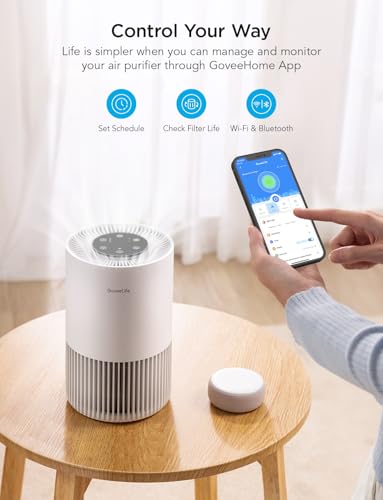 GoveeLife - Smart Air Purifiers for Bedroom, HEPA Portable Filter with Alexa WiFi Control for Pets Pollen Hair Smells, 24dB Quiet Air Purifier with 3