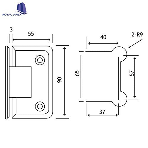Royal Apex Heavy Duty 90 Degree Glass Door Cupboard Showcase Cabinet Clamp Glass Shower Doors Hinge Wall-to-Glass With Zinc,Chrome - DT-301
