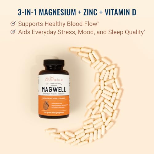 Magwell Magnesium Zinc & Vitamin D3 - Highly Bioavailable Magnesium: Glycinate, Malate, & Citrate - 3-in-1 Magnesium Supplement for Women & Men - Bone, Heart, Immune Support - 120 Capsules by LiveWell