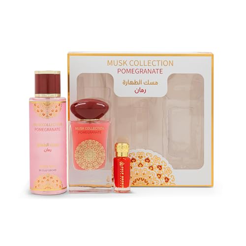 Gulf Orchid Musk Collection Pomegranate Perfume Gift Set Body Mist 250ml Concentrated Perfume Oil 12ml Eau De Parfum 60ml Perfumes for Men Perfume for Women