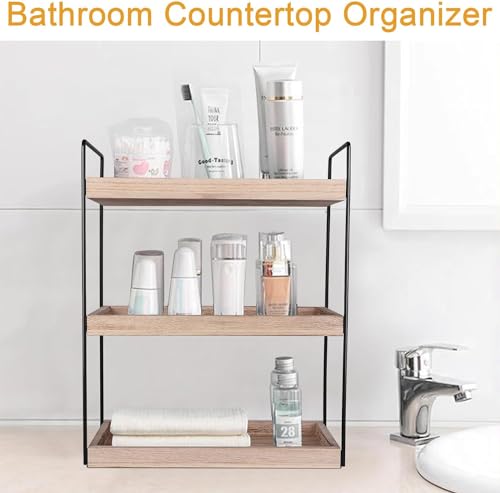 3 Tier Bathroom Counter Organizer, Wooden Bathroom Organizer Countertop Storage Shelf, Bathroom Trays for Counter, Perfume Skincare Organizer Cosmetic Holder, Kitchen Spice Rack Bathroom Organizer