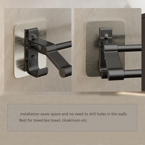 TERRIFI 60cm Towel Rail - Self Adhesive Towel Bar, Anti-Rust Aluminium Rack Holder, No Drilling 2 Tier Double Rod Towel Shelf Storage with 2 Hooks, Wall Mounted for Bathroom, Kitchen, Shower