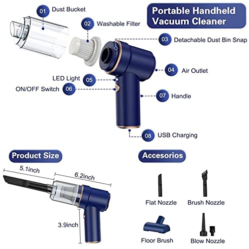 TDOO Car Vacuum Cleaner Cordless, Portable Handheld Vacuum Air Duster, 9000PA/120W Powerful Suction, Suck And Blow 2 In 1, With LED Light For Car/Home/Office/Pet, USB Rechargeable