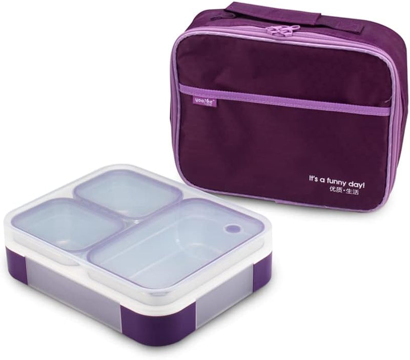 Stainless Steel Lunch Box for Adults Kids with Insulated Bag, Set of 3 Large Leakproof Meal Prep Food Containers for Men or Women, Lunch-boxes for Work or School,1260ml Purple - Purple 3