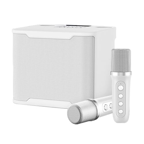 ACHAS Bluetooth Speaker with 2 Wireless Microphone Set, Wireless Karaoke Bluetooth Speaker, Portable Karaoke Machine, Portable Karaoke Mics Speaker Machine for Adults (Silver)