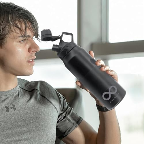 Water Bottle, Stainless Steel Flask, 950 ML/32 OZ, Double Wall Vacuum Insulated, Leak Proof, Hot and Cold, BPA Free, perfect for kids, school, office, gym and sports (Black)