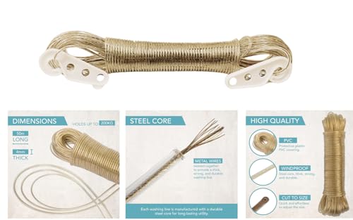 20m PVC Plastic Coated Steel Wire Rope Clothesline - Multipurpose Washing Line, Laundry Hanging Anti-Rust Cloth Drying rope, Ideal for Home, Outdoor, and Events. (ROPE)