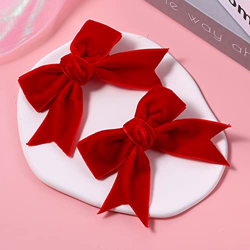 KCHIES Red Velvet Ribbon Bow Hair Clip Valentines Handmade Cute Alligator Barrettes Bowknot Hair Accessory Small for Little Teen Toddler Baby Girls Kids Women Xmas Gift