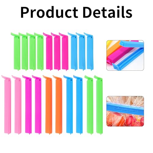 20 Pcs Food Bag Clips, 7.5/11cm Reusable Sealing Clips for Foods Storage Bag,Multicoloured Plastic Freezer Bag Clips,Kitchen Clip Set for Sealing Snack Bags and Keeping Food Fresh Longer